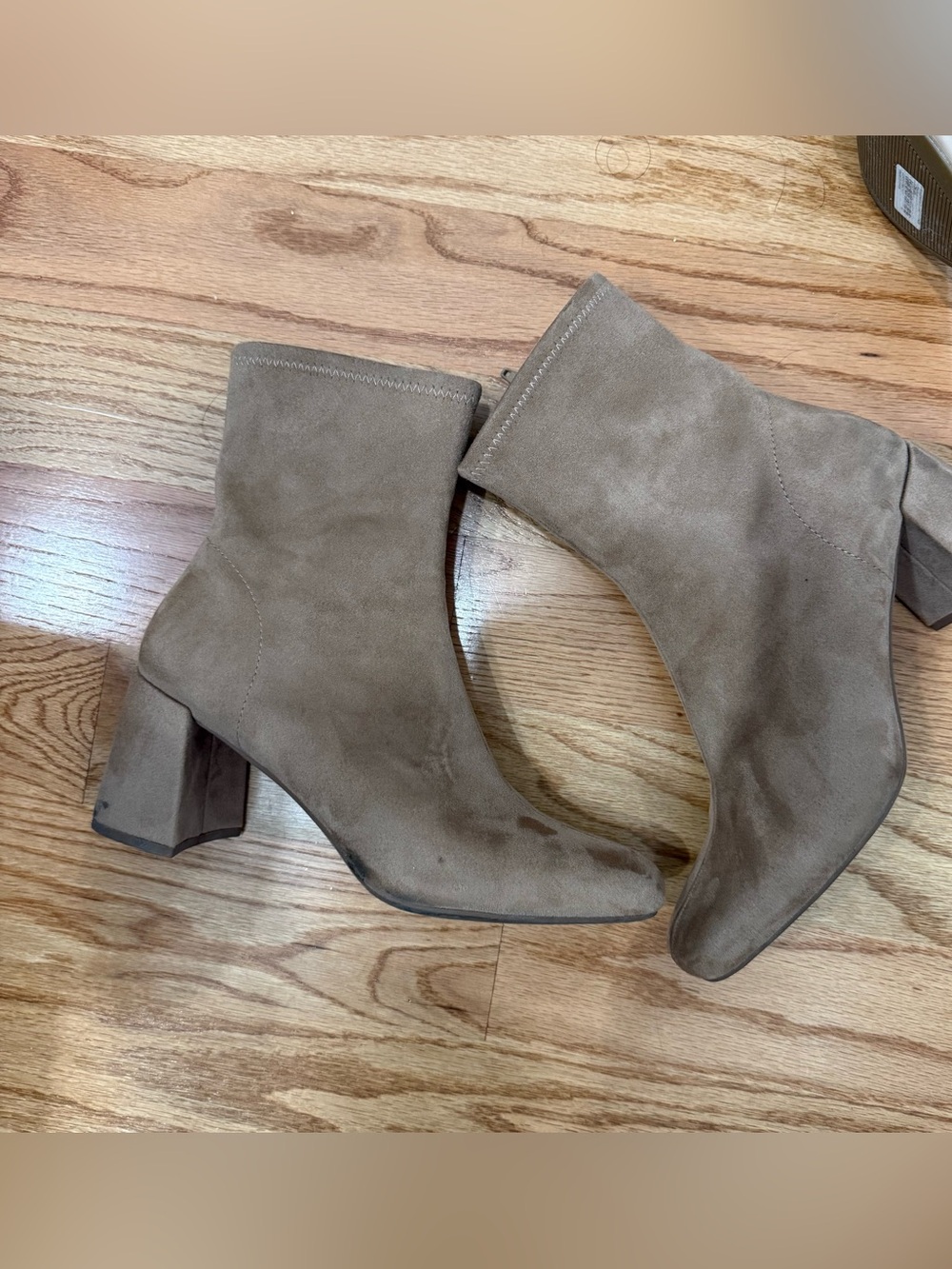 Target Taupe Suede Block Heel Ankle Boots